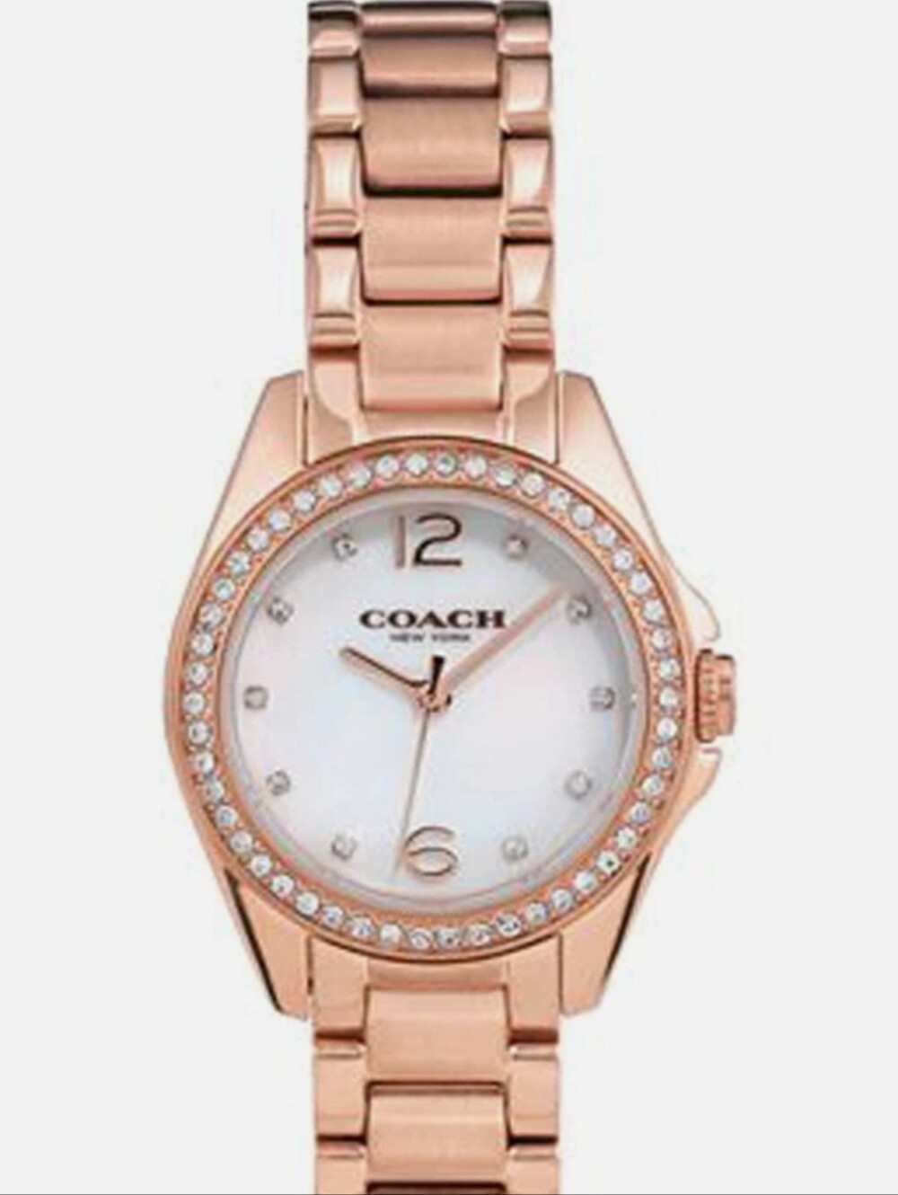 COACH Gold-Tone Crystal Bezel Woman 's Watch with White Dial
